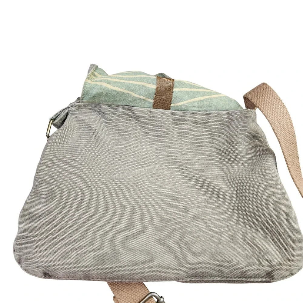 Atlas Post Canvas Messenger Bag Grey Blue Geometric Flap Crossbody Satchel Boho